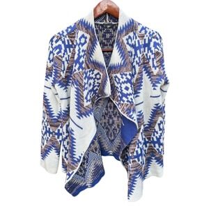 Charlotte Russe Blue Aztec Geometric Draped Open Cardigan Sweater Large Western